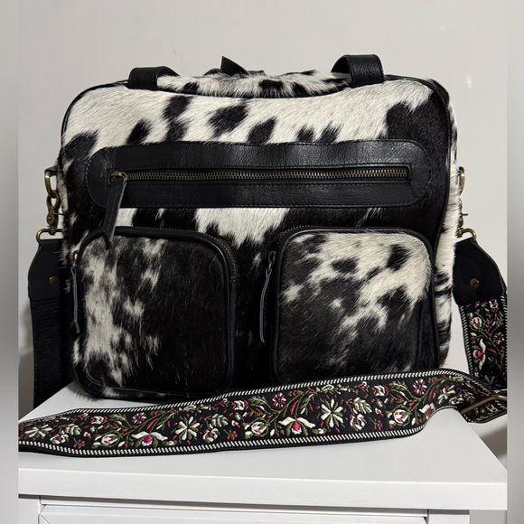 Cow fur hair calf leather satchel Brand New - Picture 3 of 12